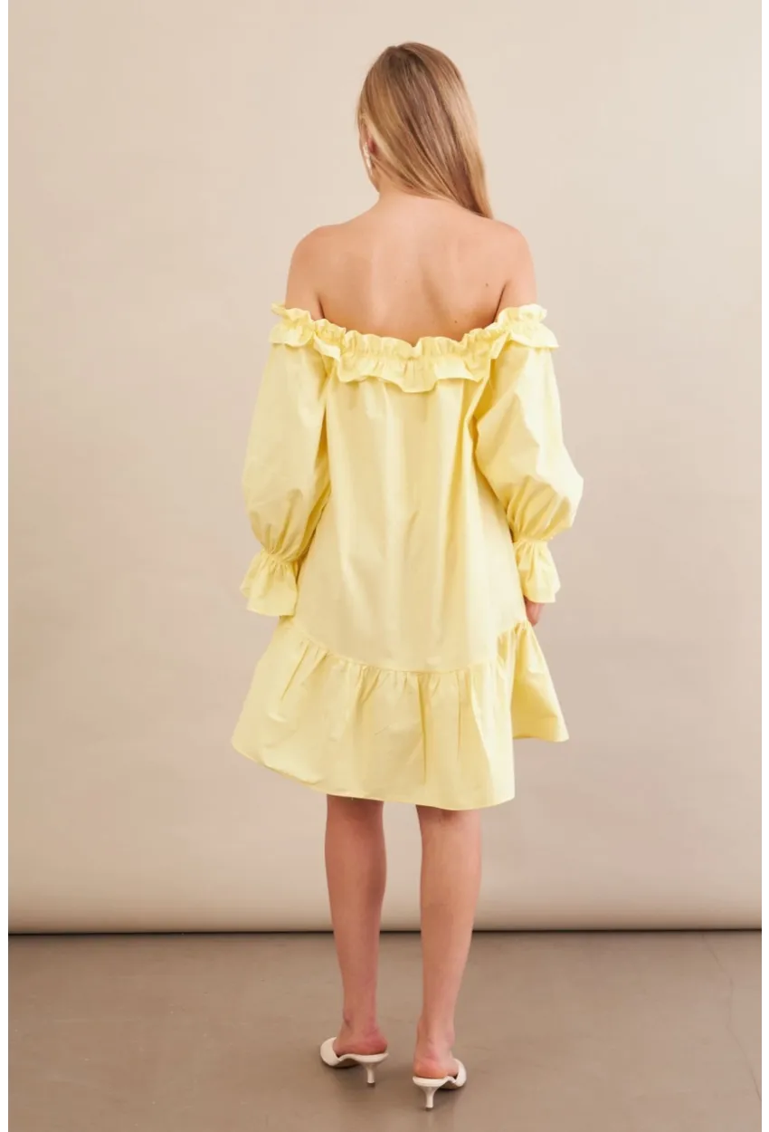 Kadın Sarı Madonna Yaka Midi Elbise PSG1012