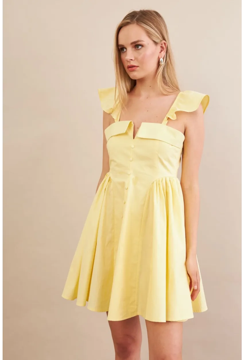 Kadın Sarı Midi Dokuma Elbise PSG1010
