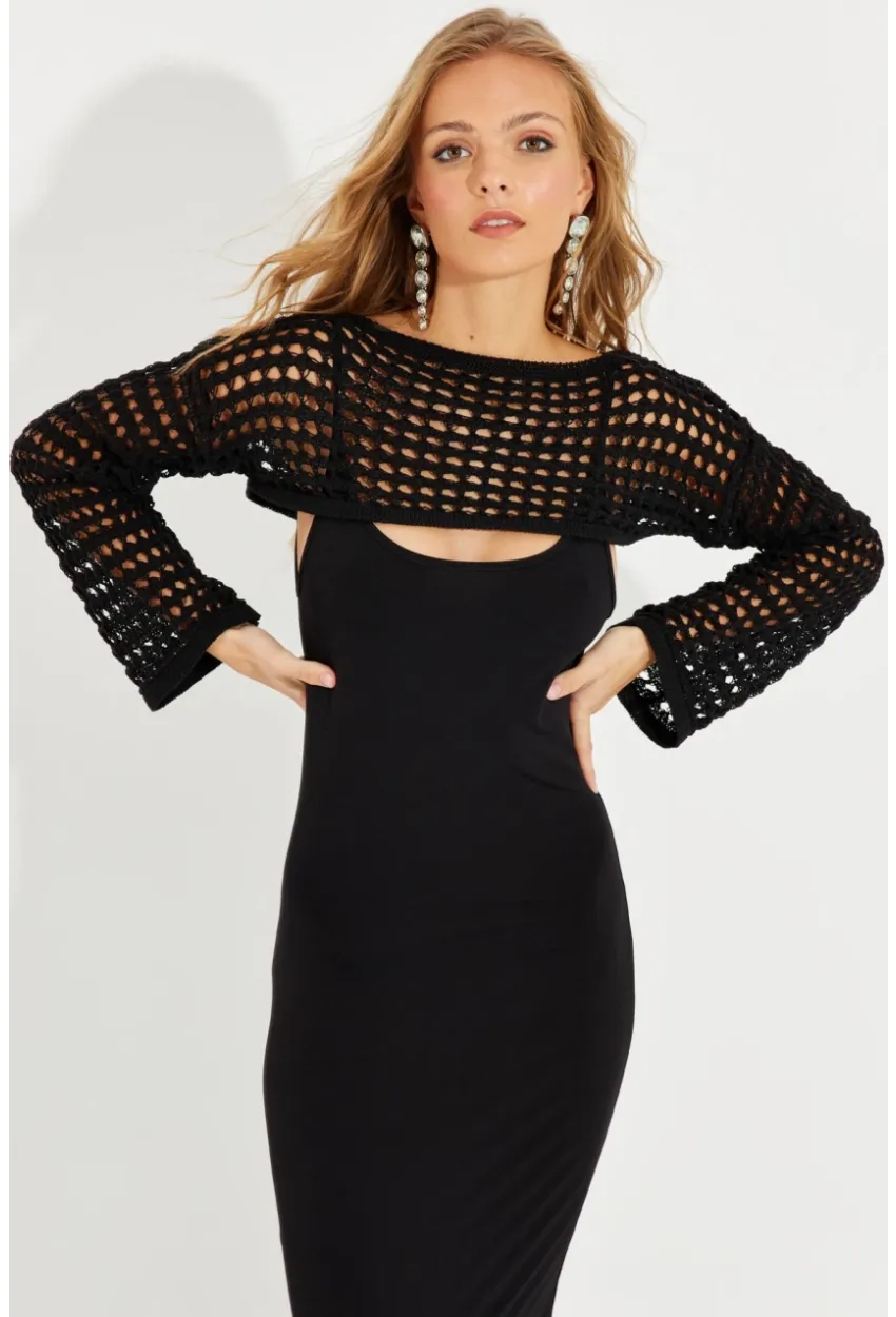 Kadın Siyah Ajurlu Bolero YV115