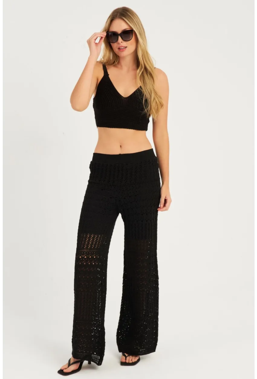 Kadın Siyah Ajurlu Triko Pantolon YZ3062
