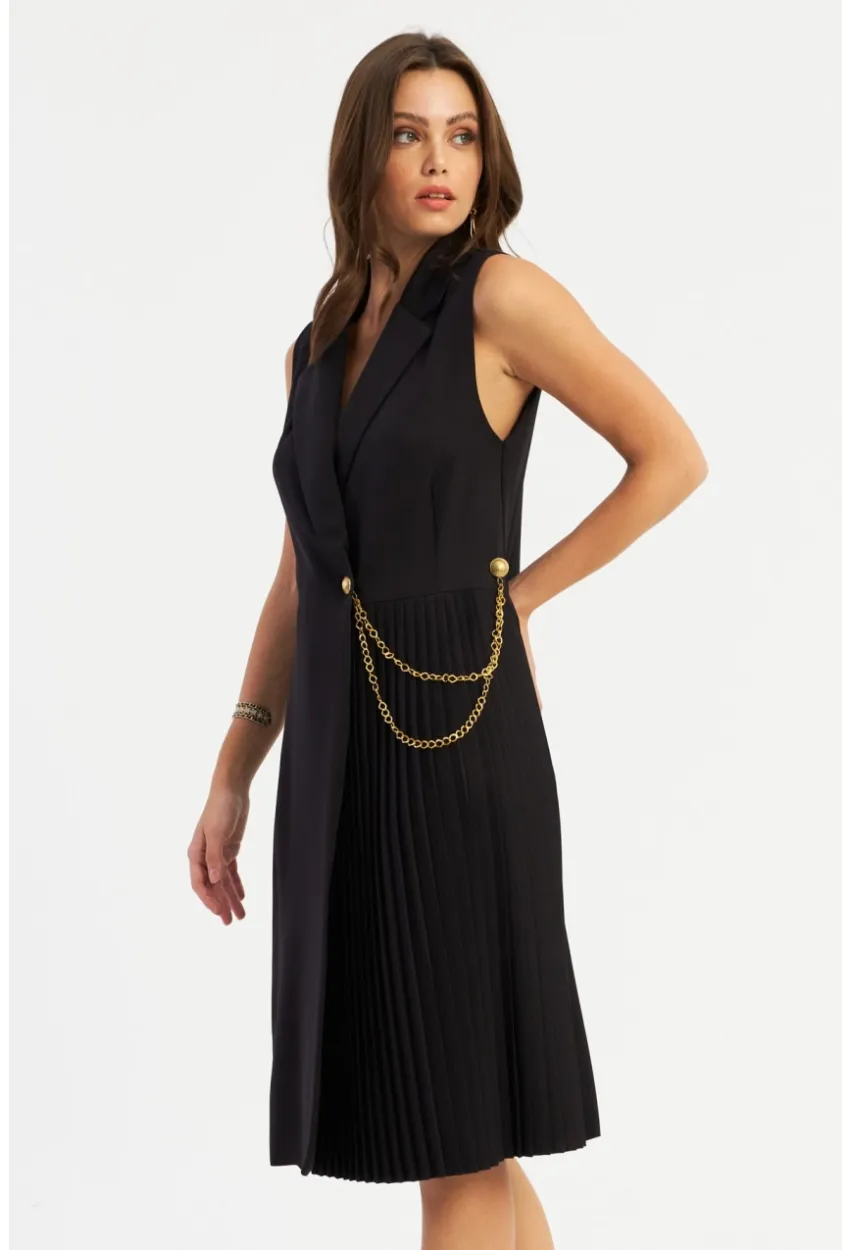 Kadın Siyah Aksesuarlı Ceket Elbise ERA102