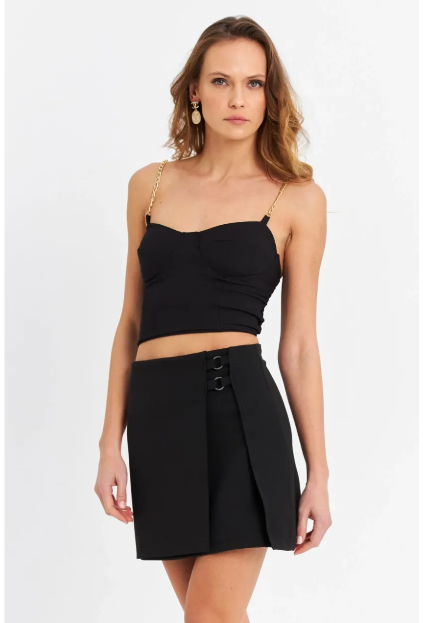 Kadın Siyah Aksesuarlı Mini Etek SE10