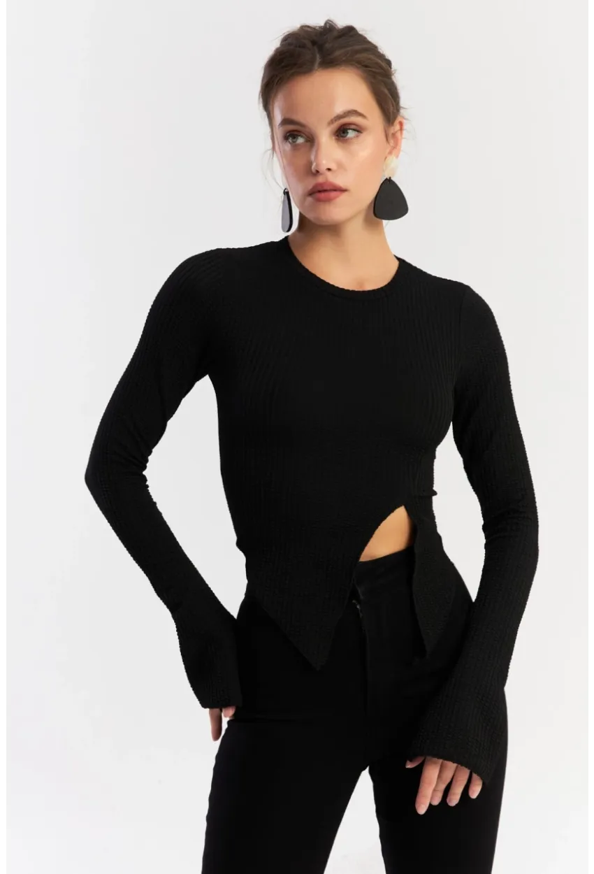 Kadın Siyah Asimetrik Bluz CG384