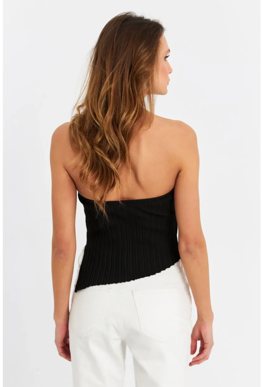 Kadın Siyah Asimetrik Crop Bluz ZH029-90