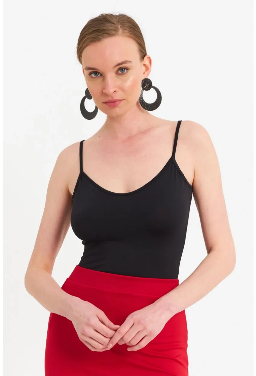 Kadın Siyah Askılı Basic Atlet FLS06