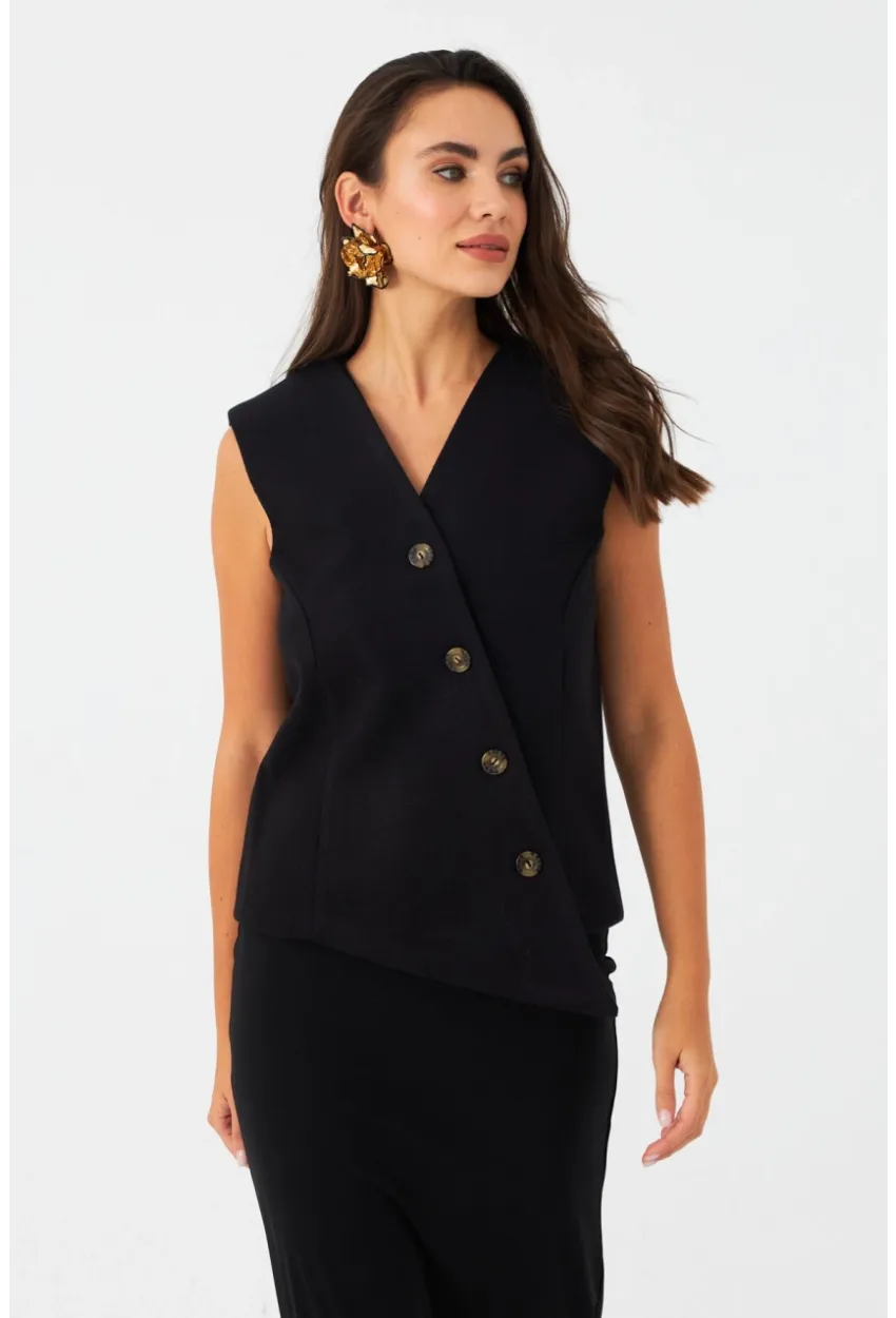 Kadın Siyah Astarlı Asimetrik Yelek RAD50102