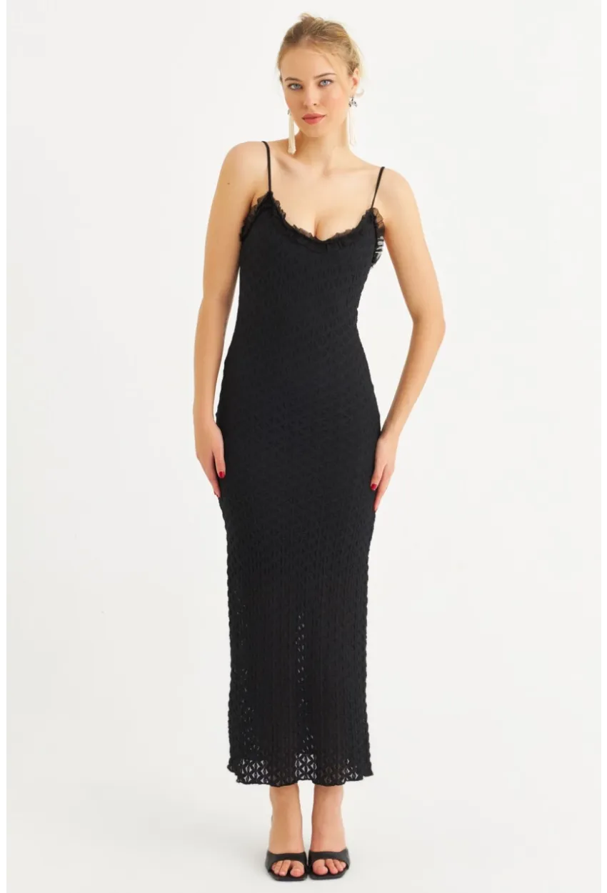 Kadın Siyah Astarlı Dantel Maxi Elbise YEL221662
