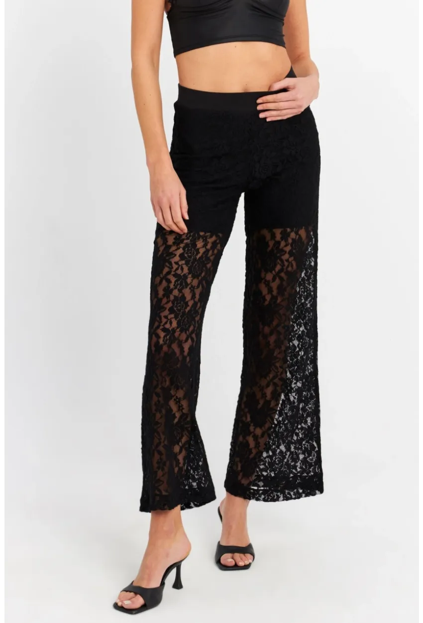 Kadın Siyah Astarlı Dantel Pantolon FLS04