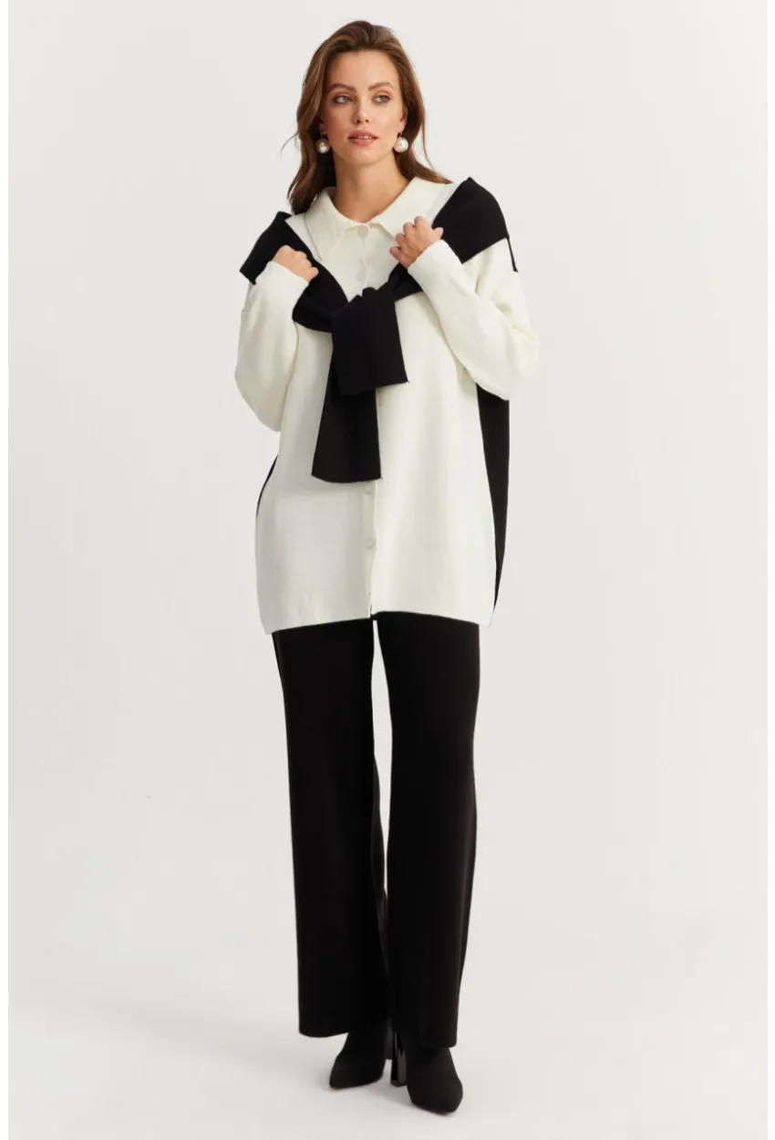 Kadın Siyah Atkılı Triko Hırka Alt Üst Takım NUV20