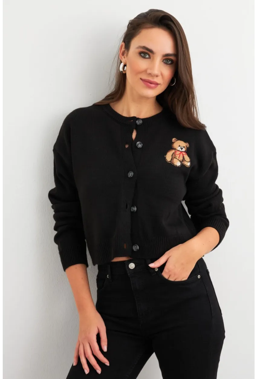 Kadın Siyah Ayıcıklı Hırka TEM99