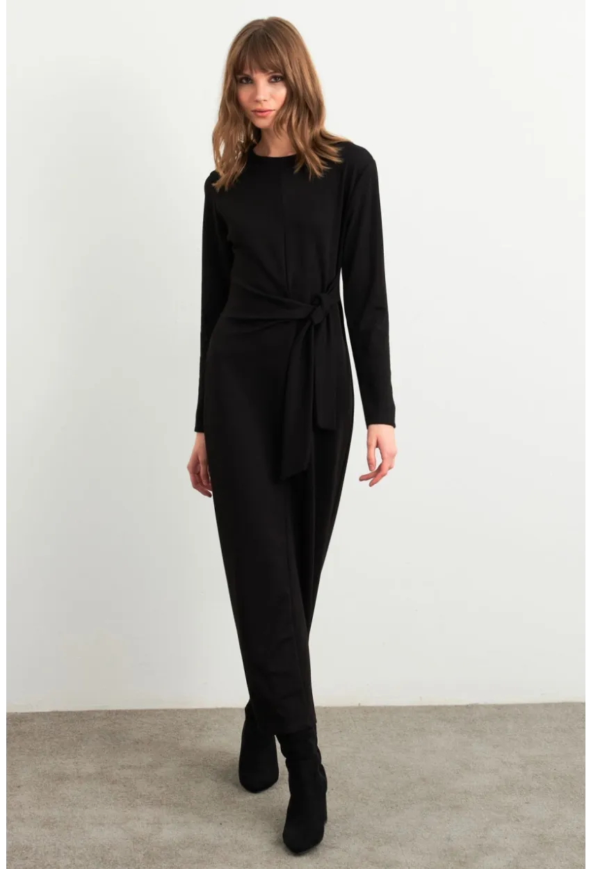 Kadın Siyah Bağlama Detaylı Midi Sweat Elbise MHOL100