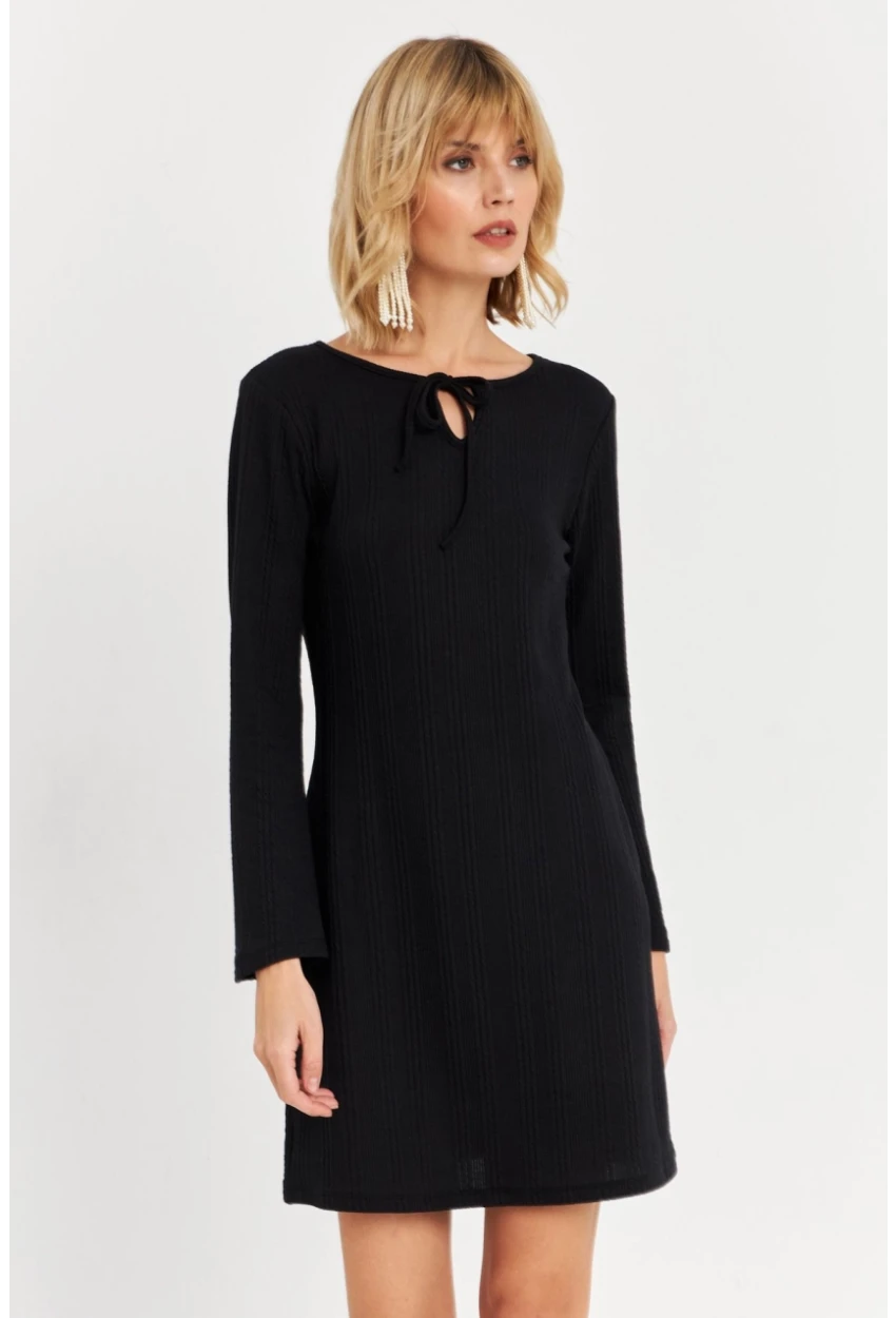 Kadın Siyah Bağlama Detaylı Mini Elbise TF68