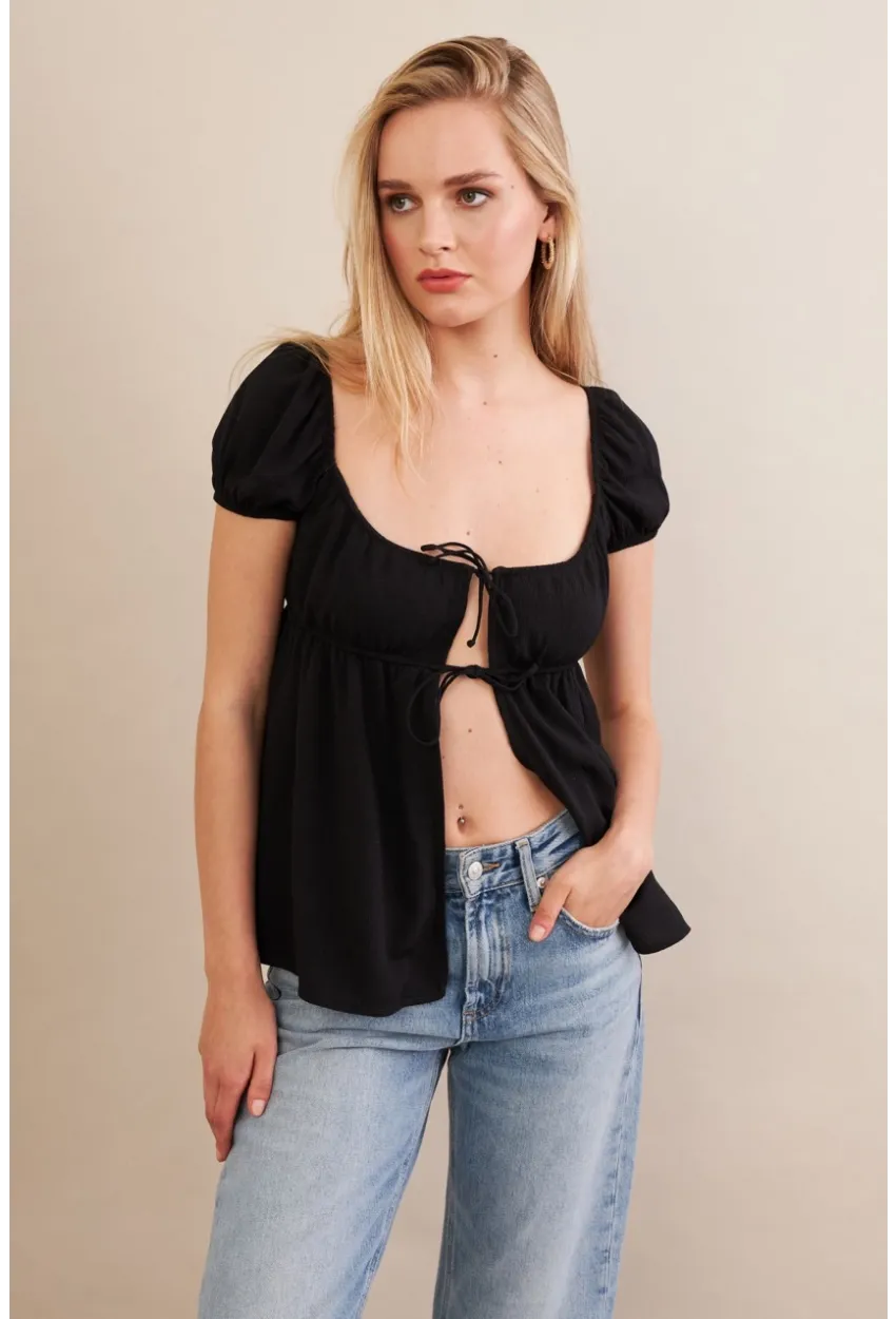 Kadın Siyah Bağlamalı Rustik Bluz ZH128