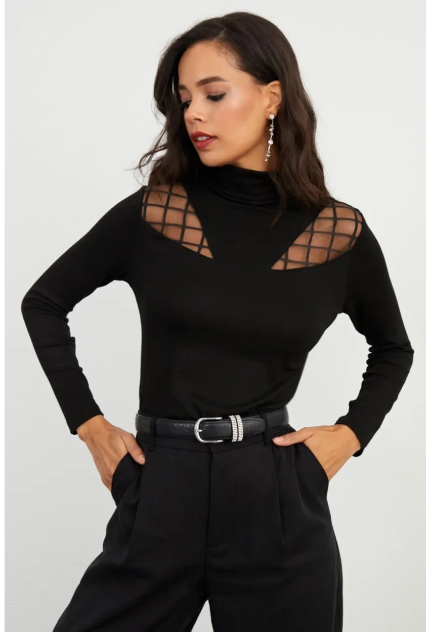 Kadın Siyah Balıkçı Bluz BK1548