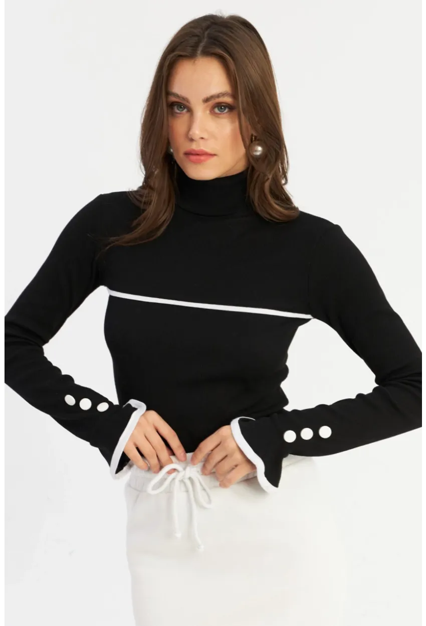 Kadın Siyah Balıkçı Kaşkorse Bluz EY2949