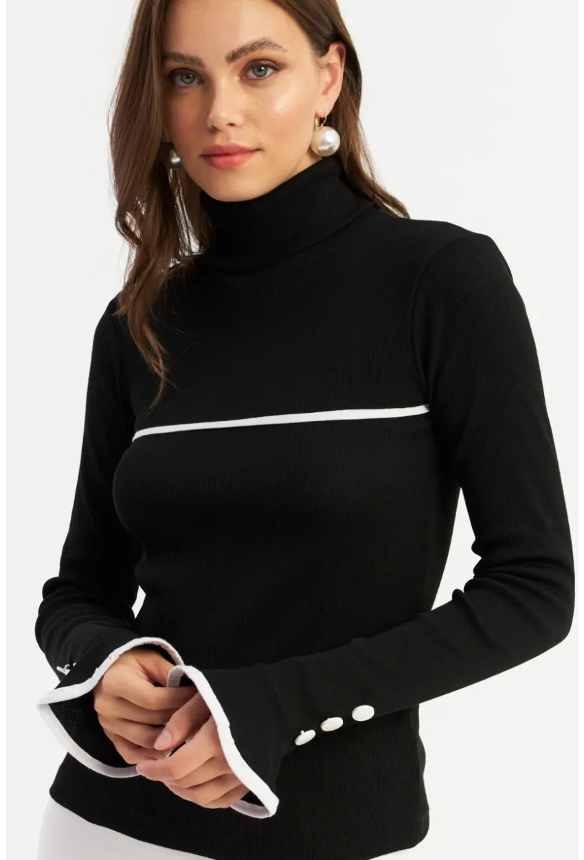 Kadın Siyah Balıkçı Kaşkorse Bluz EY2949