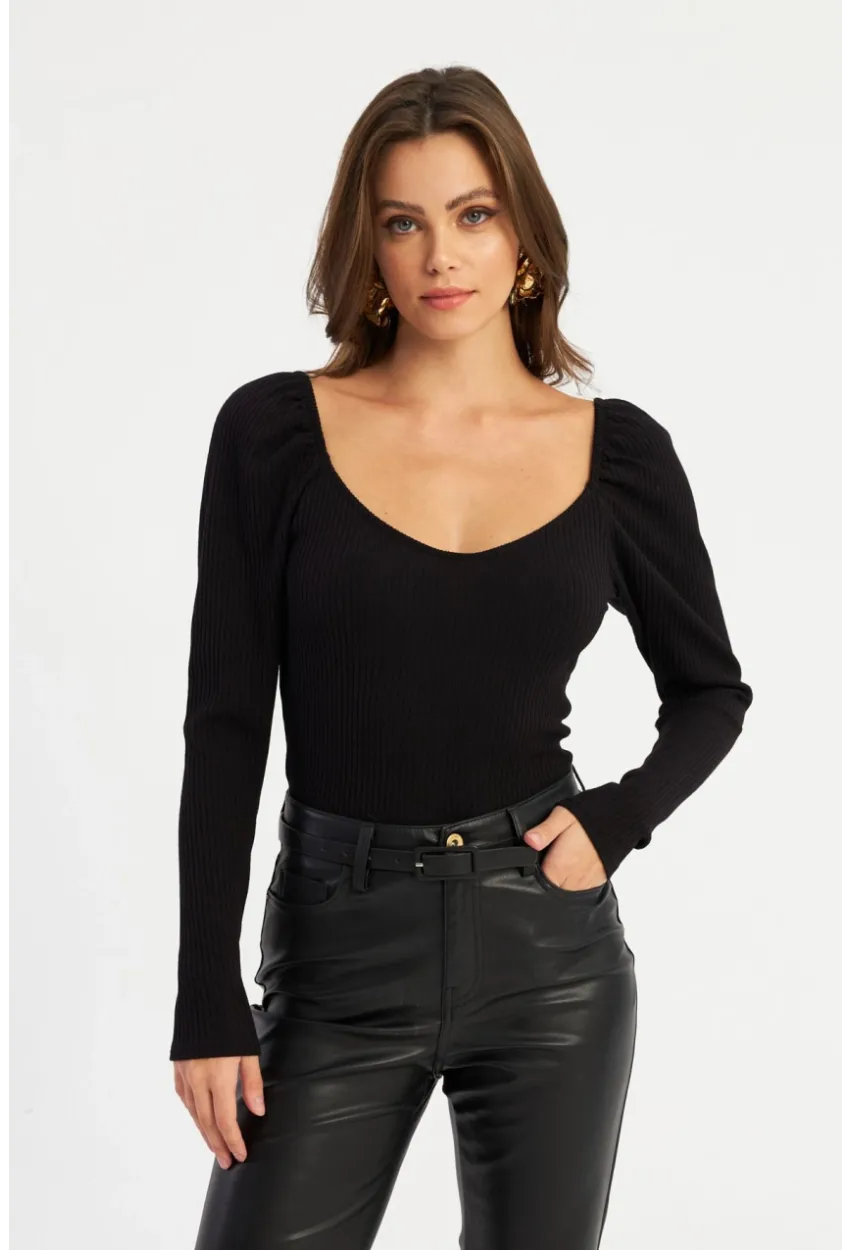 Kadın Siyah Balon Kol Bluz RK42