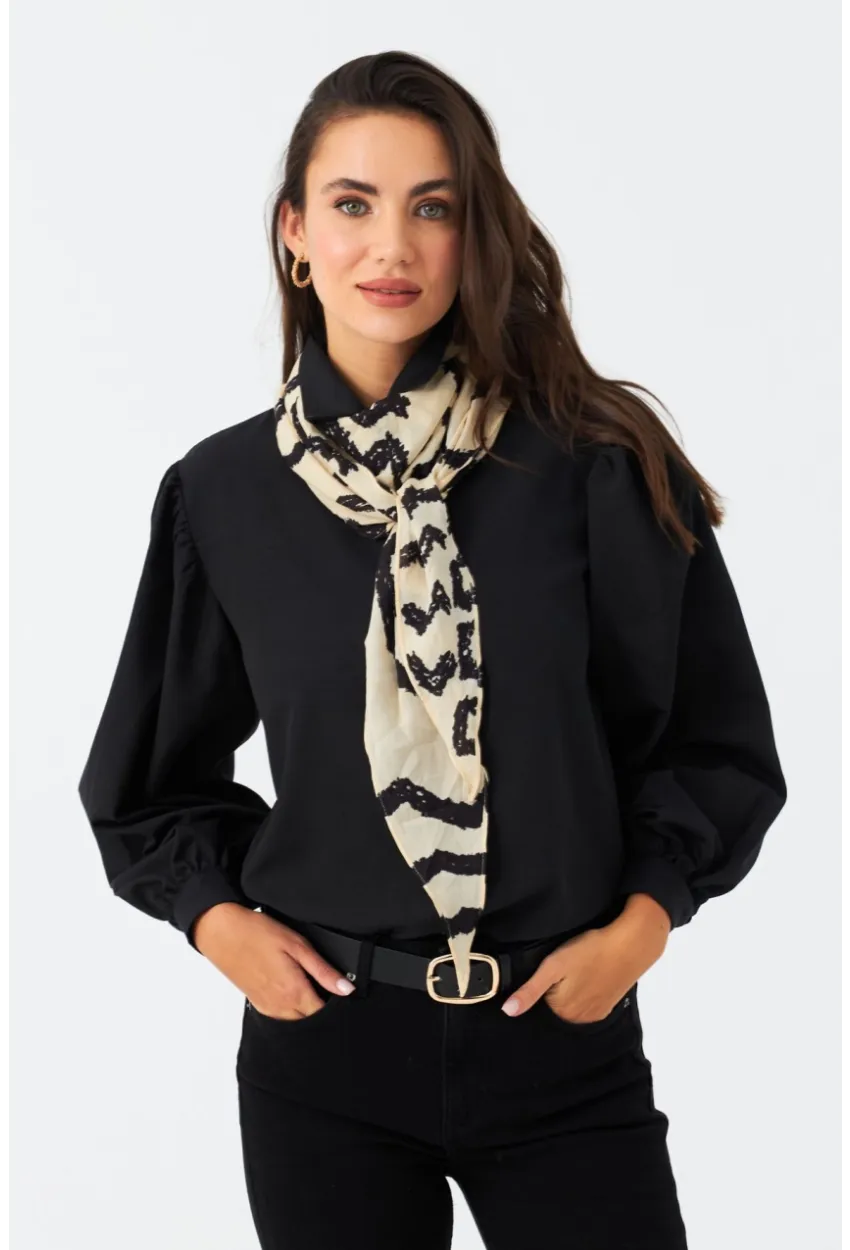 Kadın Siyah Balon Kol Gömlek MZER416