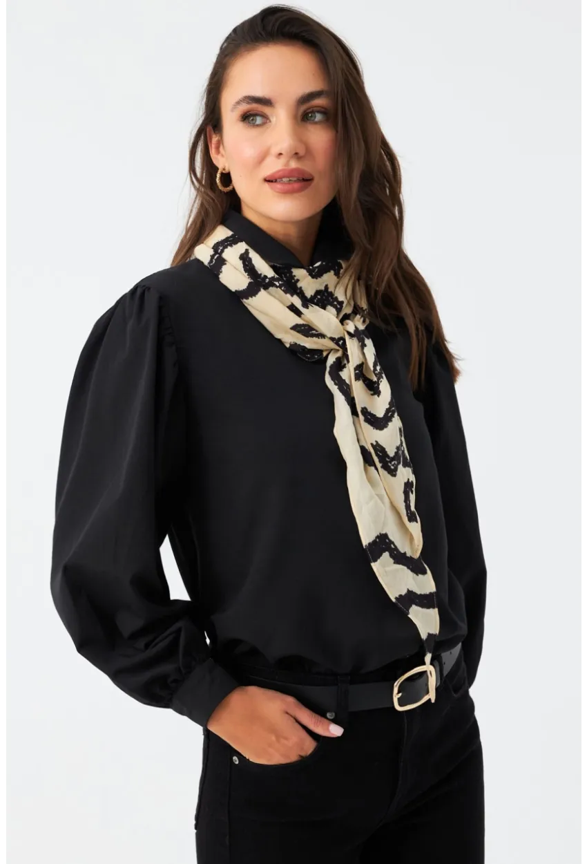 Kadın Siyah Balon Kol Gömlek MZER416