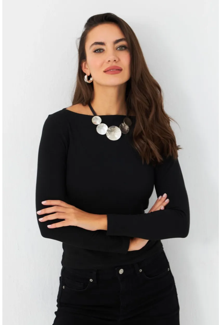 Kadın Siyah Basic Bluz RX449