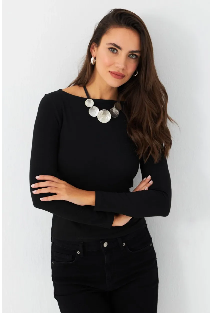 Kadın Siyah Basic Bluz RX449