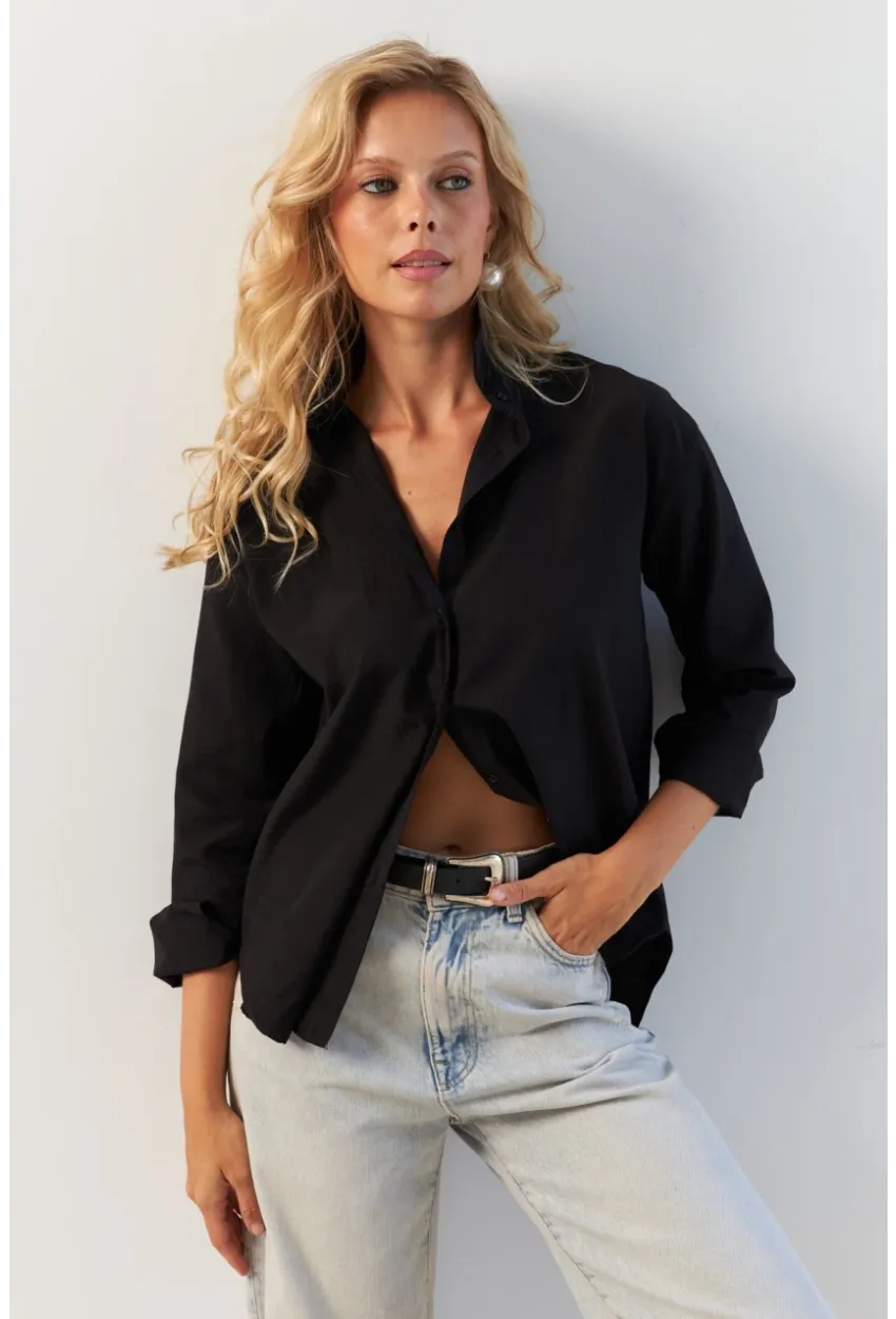 Kadın Siyah Basic Gömlek HNT02