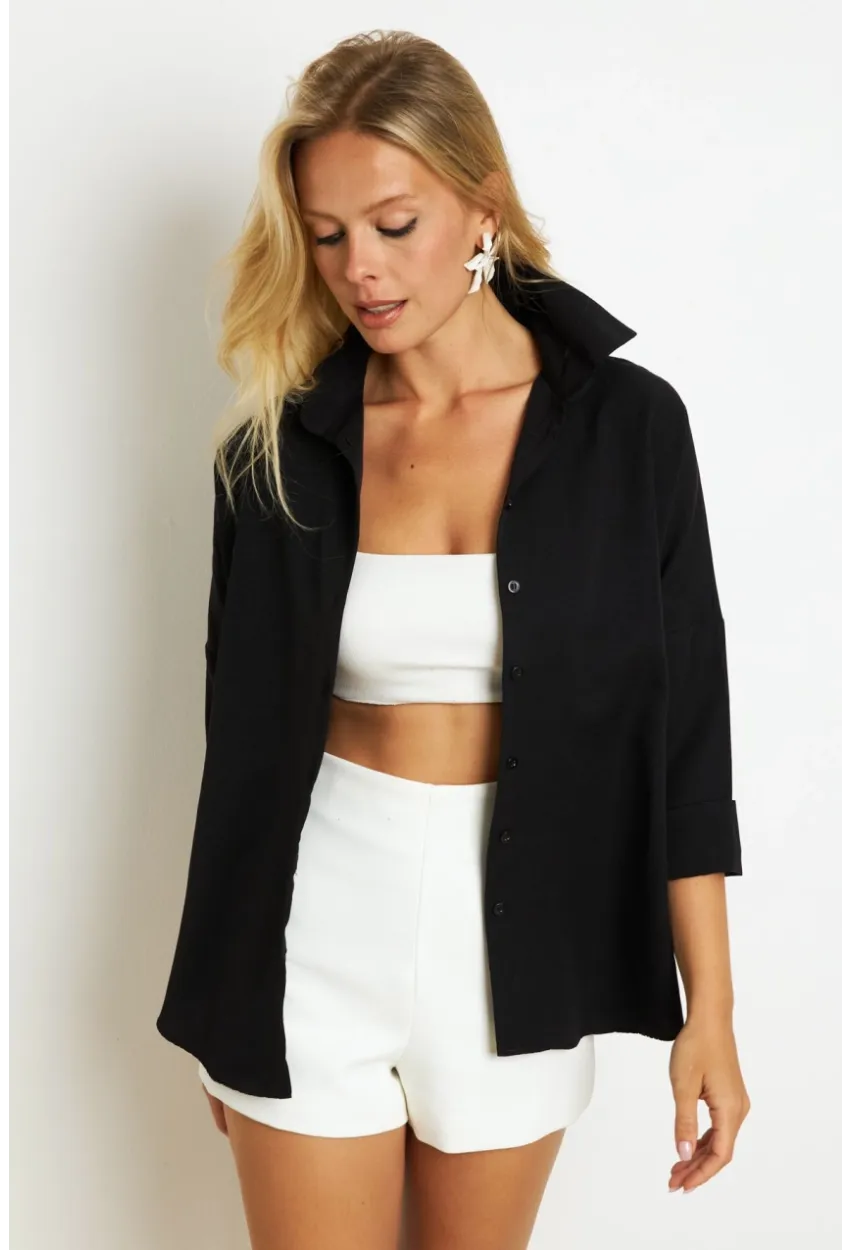 Kadın Siyah Basic Gömlek K1251