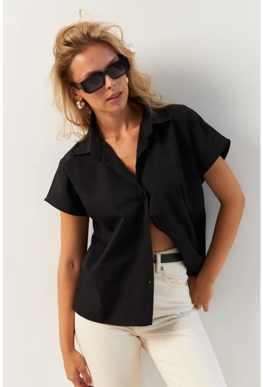 Kadın Siyah Basic Gömlek K982