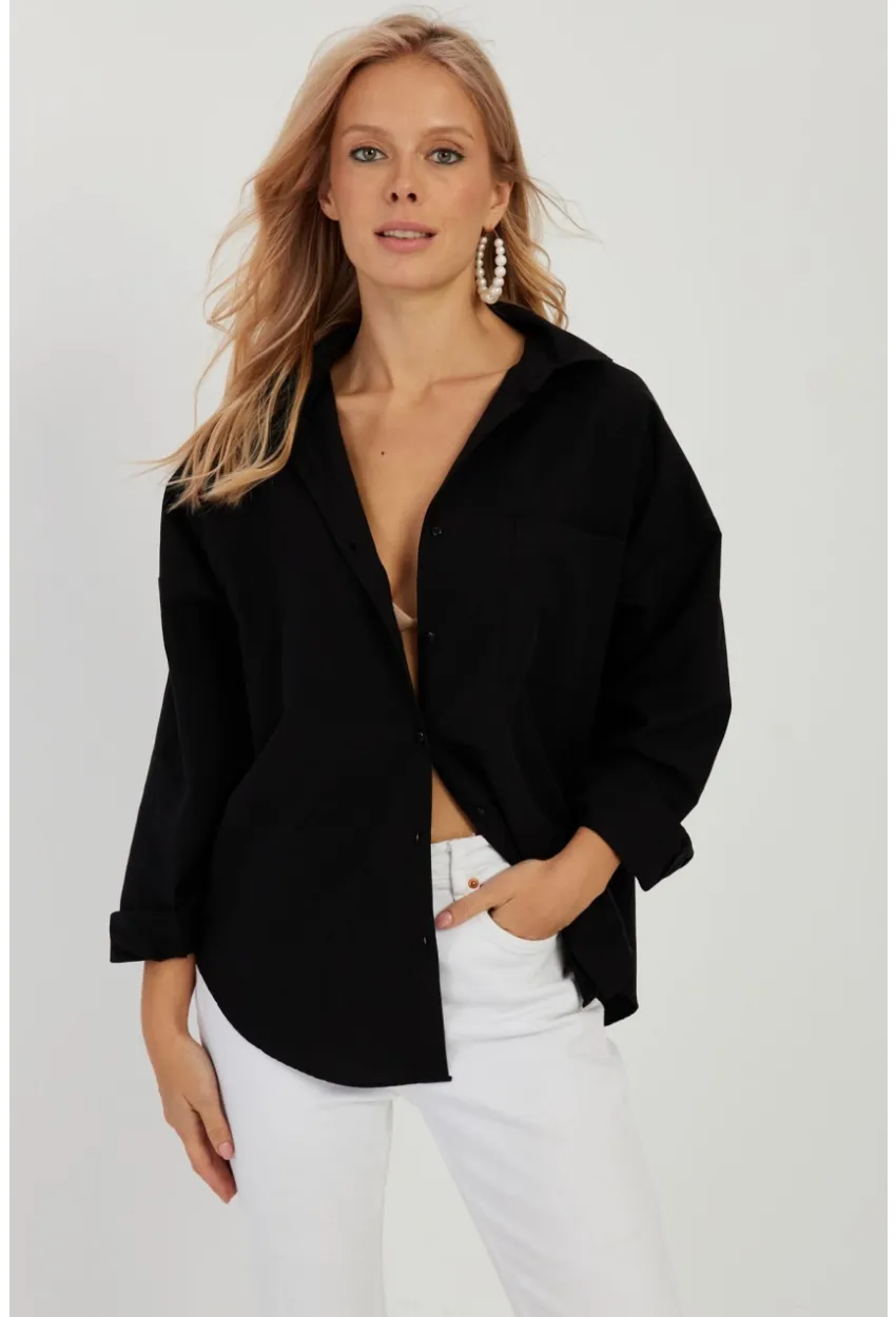 Kadın Siyah Basic Gömlek ZER403