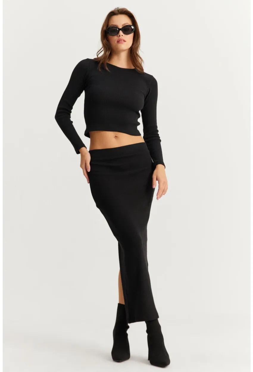 Kadın Siyah Basic Kaşkorse Alt- Üst Takım XL2042