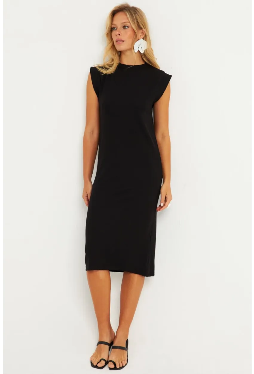 Kadın Siyah Basic Midi Elbise DMR279