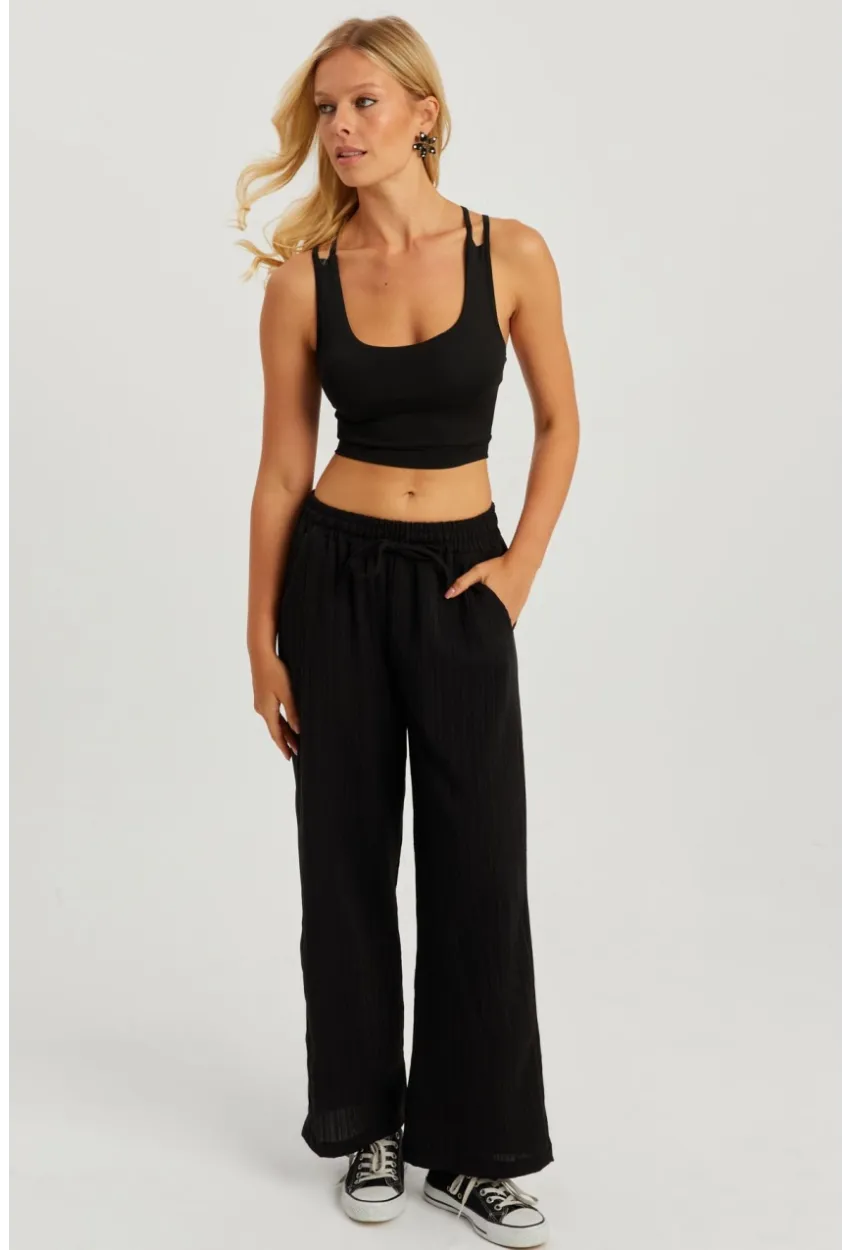 Kadın Siyah Beli Lastikli Bürümcük Pantolon ZER405