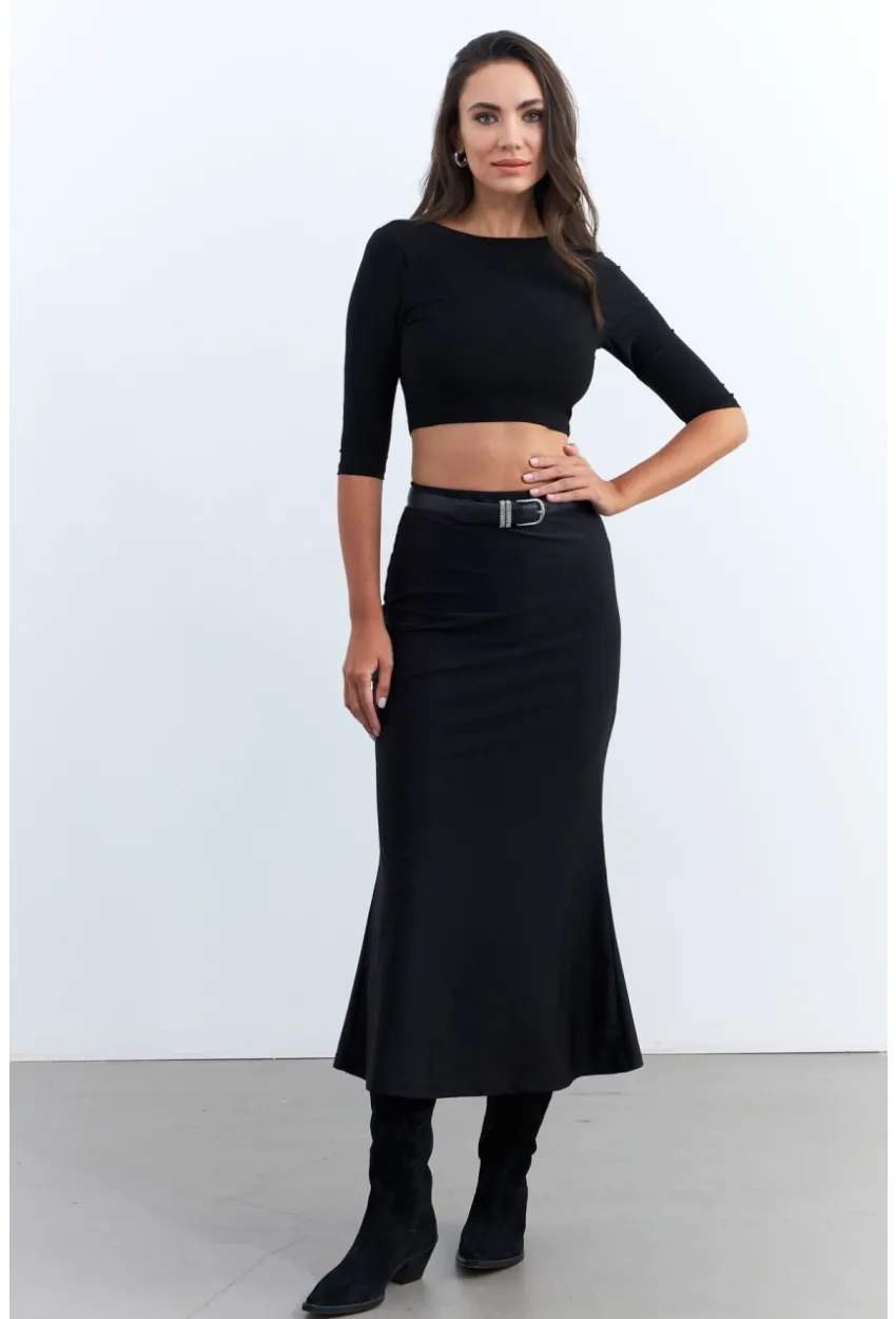 Kadın Siyah Beli Lastikli Etek FRY2235
