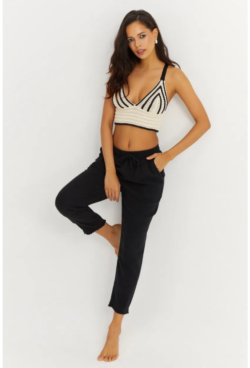 Kadın Siyah Beli Lastikli Muslin Pantolon İS3873