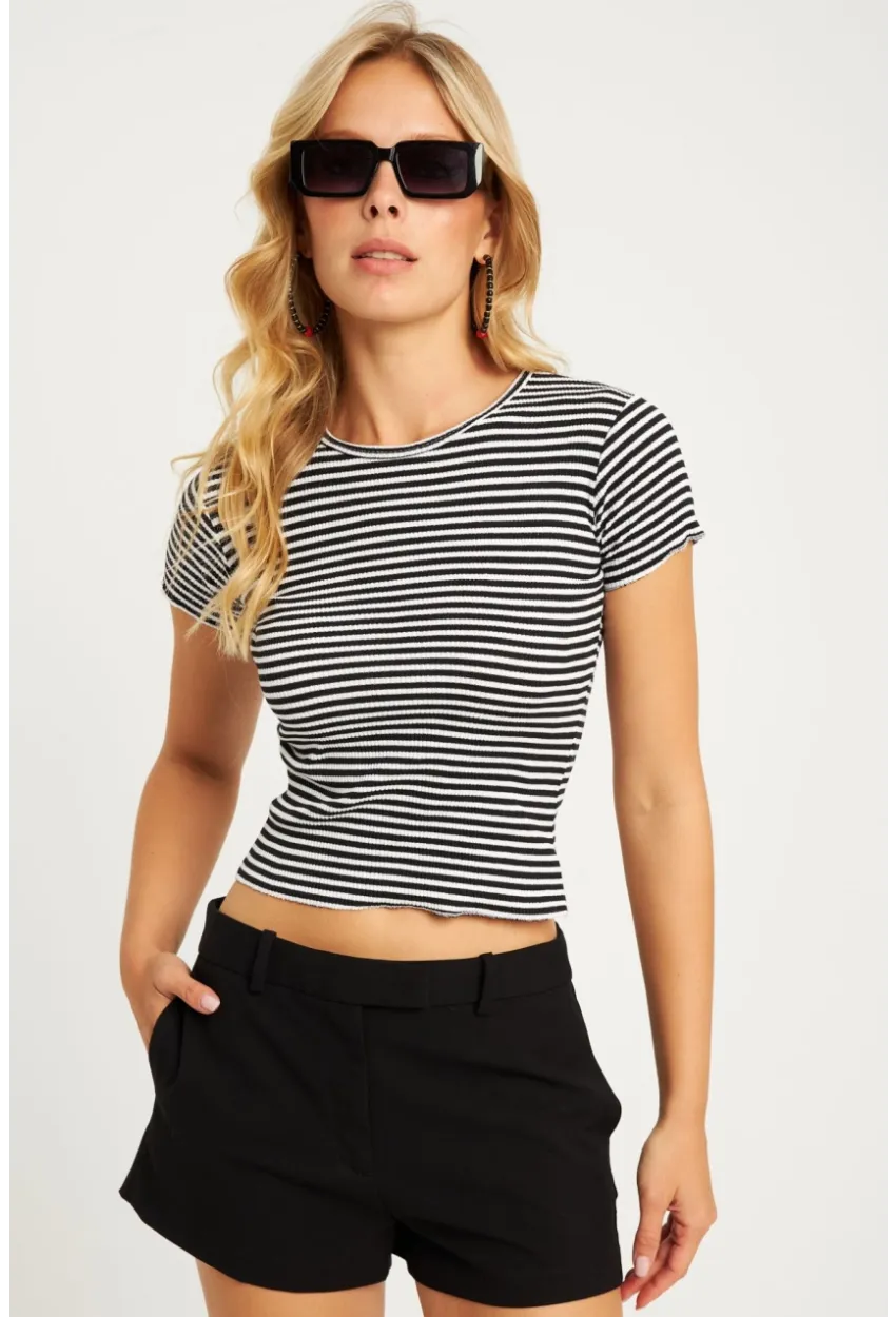 Kadın Siyah-Beyaz Çizgili Bluz XL2005
