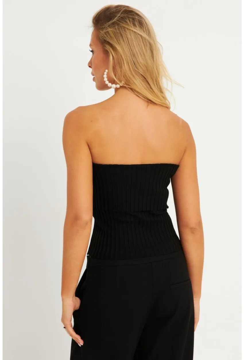 Kadın Siyah-Beyaz İkili Straplez Triko Bluz YV272