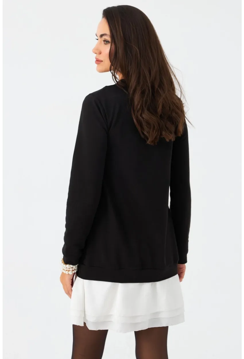 Kadın Siyah-Beyaz Leopar  Desenli Sweat Elbise B16