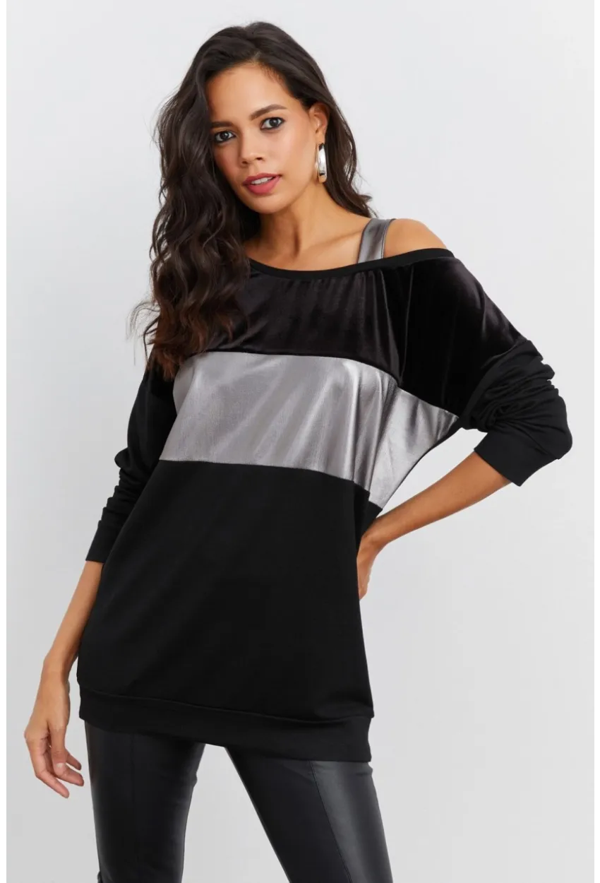 Kadın Siyah Bloklu Bluz ST819