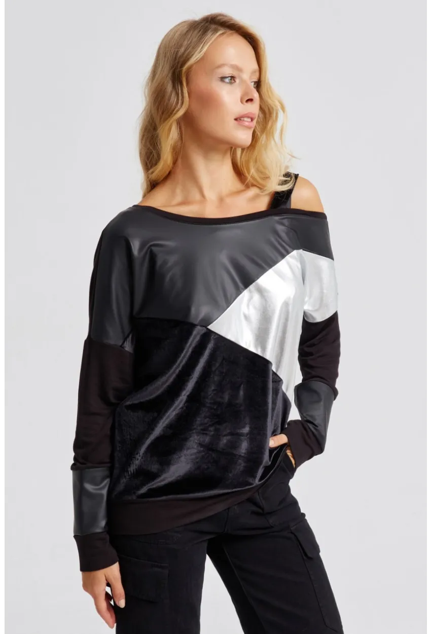 Kadın Siyah Bloklu Bluz ST825