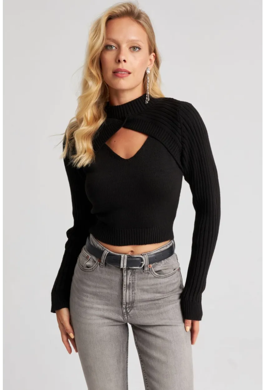 Kadın Siyah Bolerolu Triko Takım YZ524