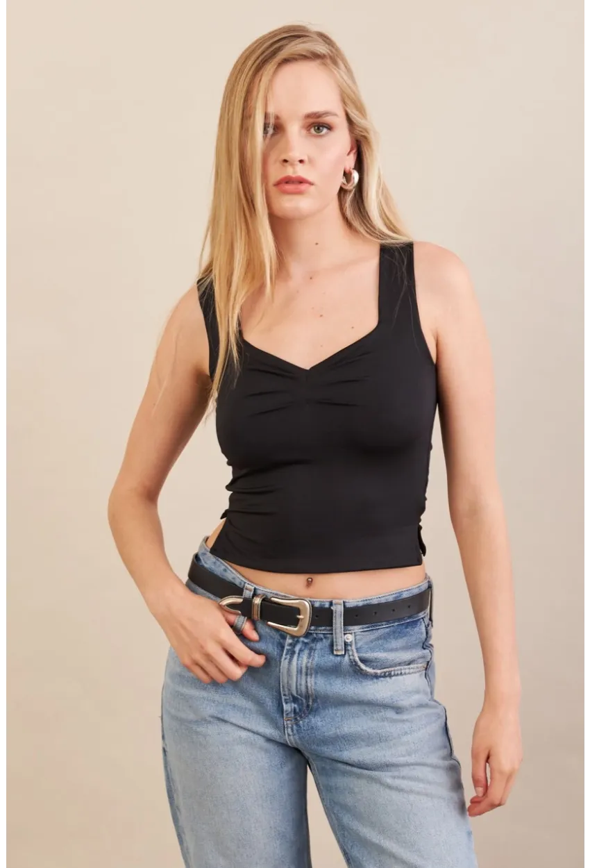 Kadın Siyah Büzgülü Bluz FLU325