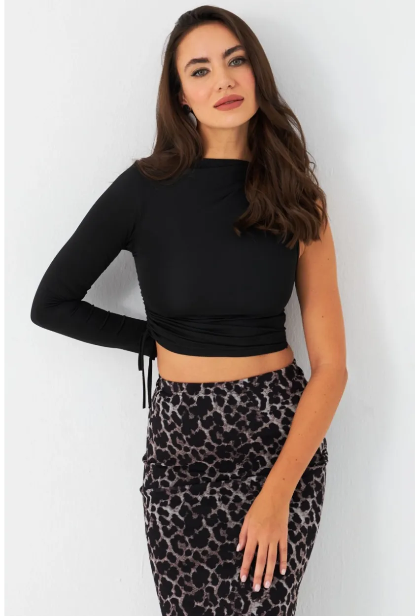 Kadın Siyah Büzülebilir Tek Kol Bluz CG390