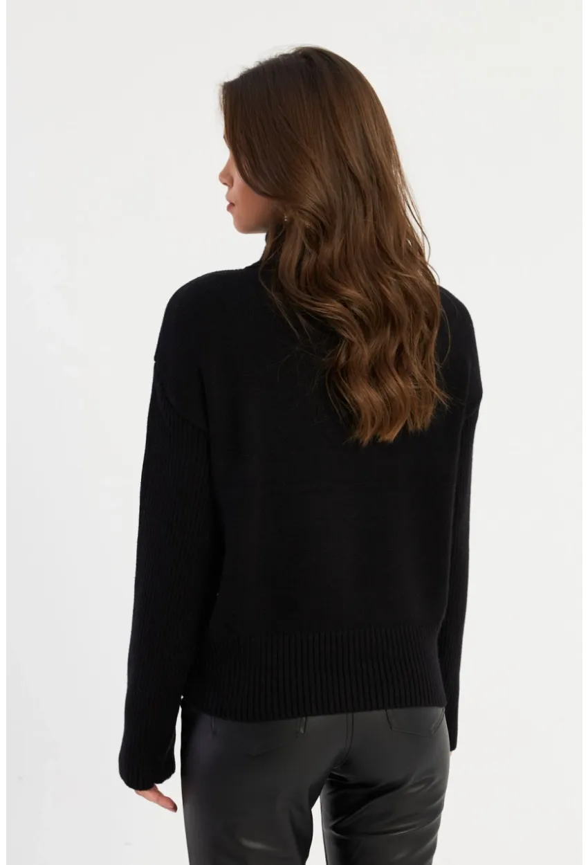 Kadın Siyah Çapraz Yaka Kazak AYD384