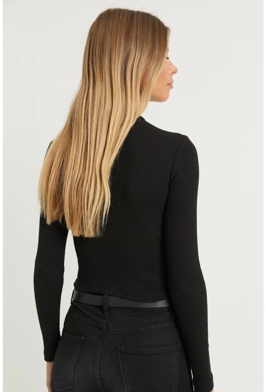 Kadın Siyah Çapraz Yaka Yarım Balıkçı Bluz B1404