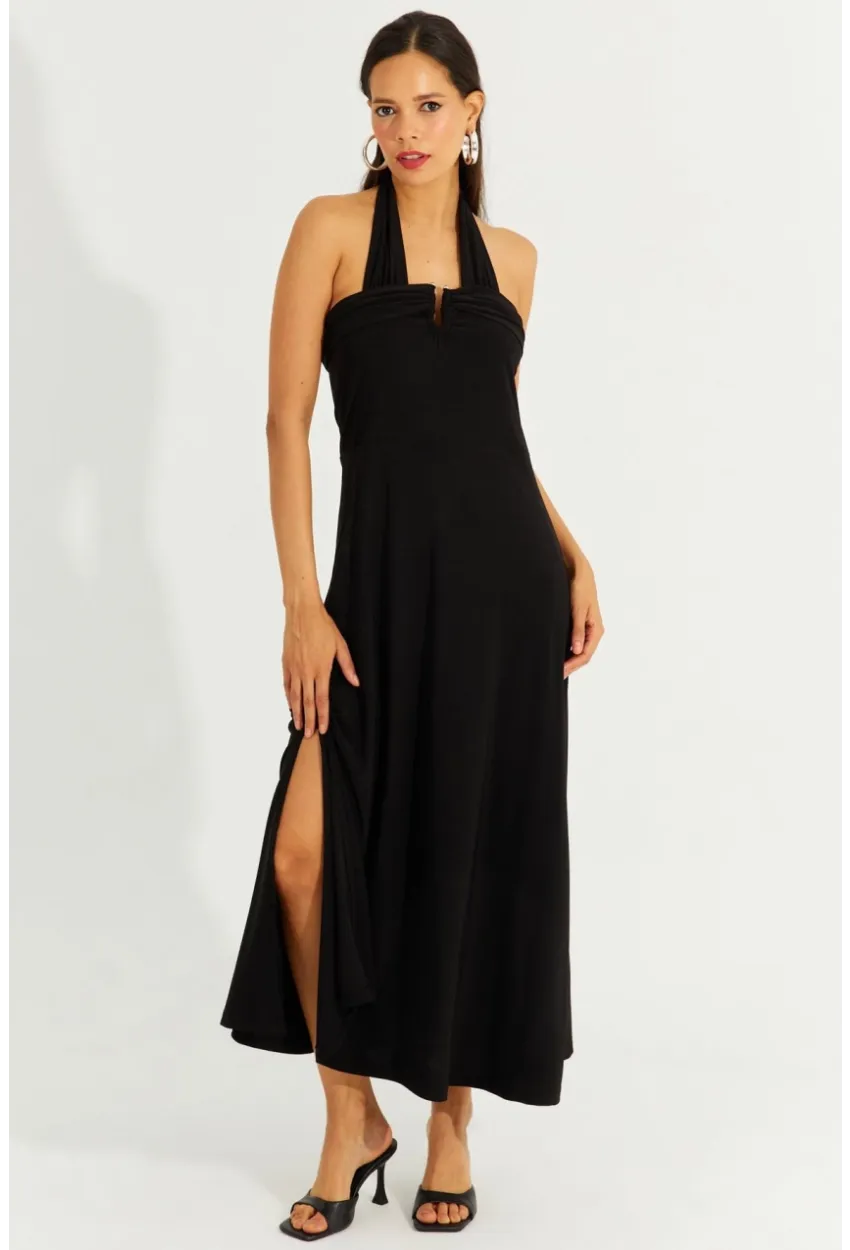 Kadın Siyah Çift Askılı Maxi Elbise BK261084