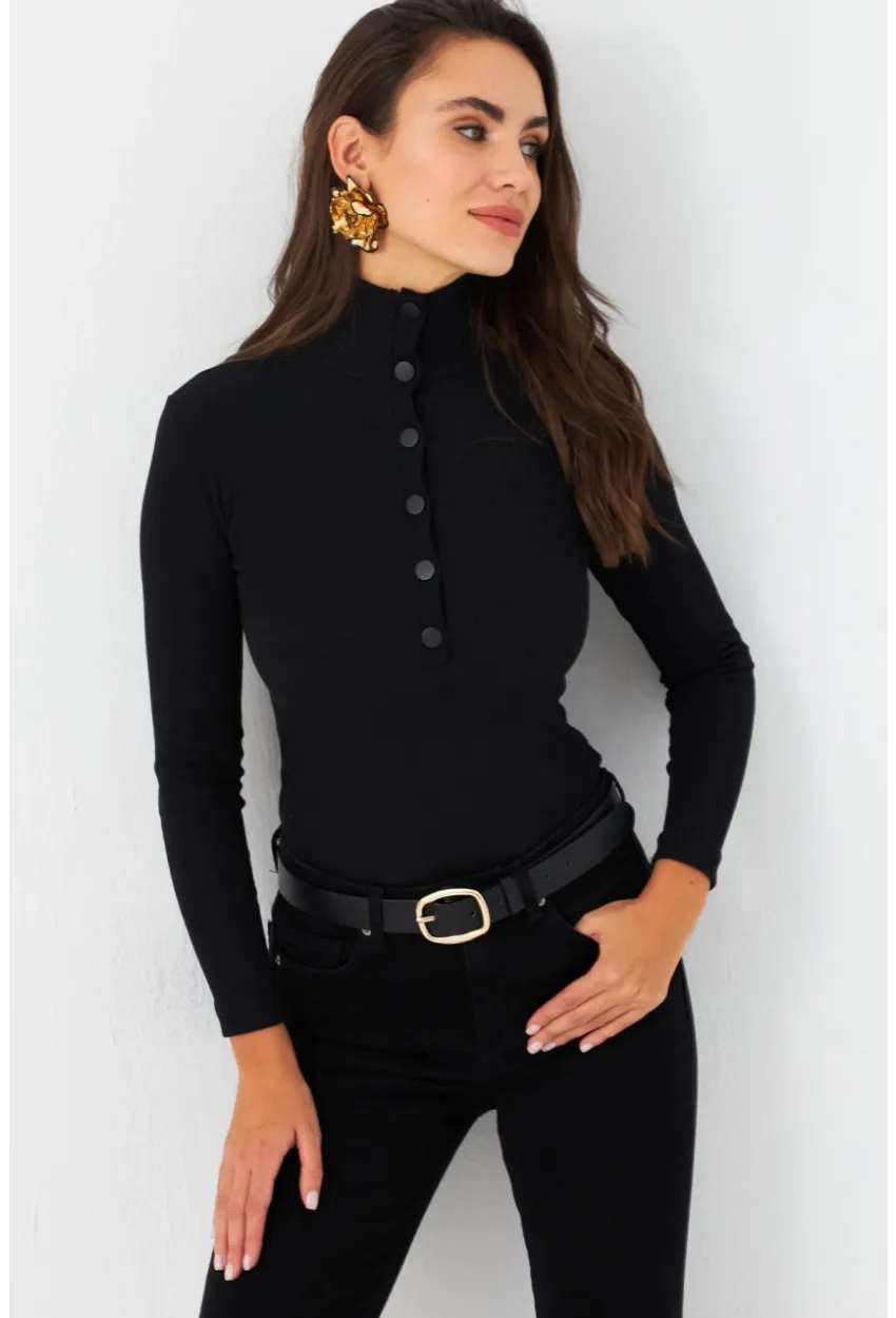 Kadın Siyah Çıtçıtlı Kaşkorse Bluz EY2983