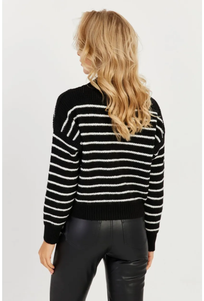 Kadın Siyah Çizgili Kısa Kazak YV219