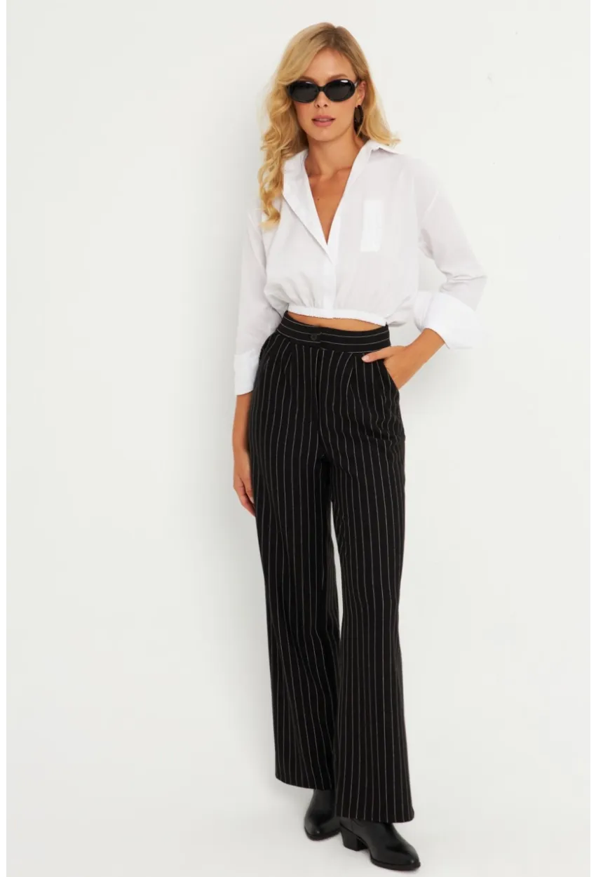 Kadın Siyah Çizgili Pantolon ELT0011