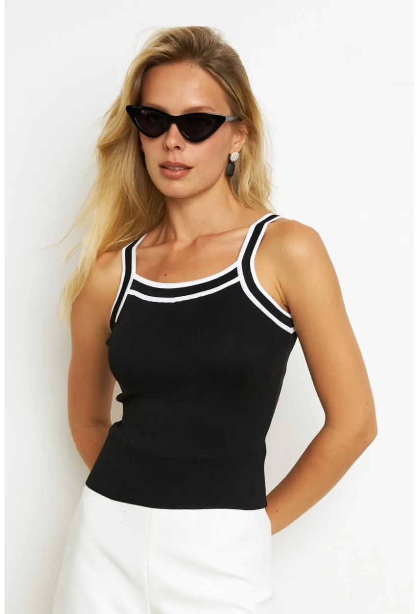 Kadın Siyah Çizgili Triko Bluz KAZ09