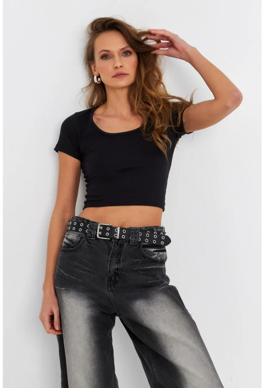 Kadın Siyah Crop Bluz OR0232